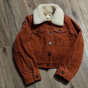 Cat & Jack Rust/Cream Corduroy Jacket Lined with Sherpa - Size XS - 4/5